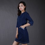 High Quality 2016 Summer Women's Denim Dress Half Sleeve V-Neck Casual Loose Women Mini Dresses Sundress Jeans Vestidos DZ2A