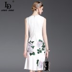 High Quality 2017 Designer Runway Summer Dress Women's elegant Mermaid Sleeveless Whiter Floral Printed Appliques Casual Dress