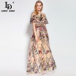 High Quality 2017 Fashion Designer Runway Maxi Dress Women's Short Sleeve Gorgeous Voile Floral Embroidery Ball Gown Long Dress