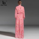 High Quality 2017 Fashion Runway Maxi Dress Women's Long Sleeve Bowknot collar Elegant Floral Printed Floor Length Long Dress