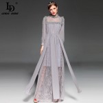 High Quality 2017 Party Dresses Women's Elegant Long Sleeve Vintage Lace Patchwork Floor Length Long Maxi Dress 