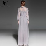 High Quality 2017 Party Dresses Women's Elegant Long Sleeve Vintage Lace Patchwork Floor Length Long Maxi Dress 