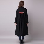 High Quality 2017free Shipping New Autumn Winter Fashion Chinese Style Casual Embroidery Women Black Coat Long Trench Black Slim