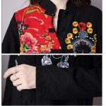 High Quality 2017free Shipping New Autumn Winter Fashion Chinese Style Casual Embroidery Women Black Coat Long Trench Black Slim