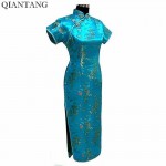 High Quality Black Ladies Satin Cheongsam Mujere Vestido Long Qipao Dress Dragon Phenix Size S M L XL XXL XXXL 4XL 5XL 6XL J3095