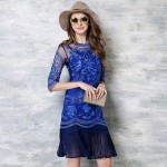 High Quality Luxury Women Party Dresses New 2016 Fashion Embroidery Half Sleeve Slim Elegant Ladies Summer Casual Dress H136