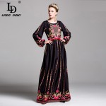 High Quality New 2017 Fashion Runway Maxi Dress Women's elegant Puff Sleeve Floral Print Retro Vintage Long Dress