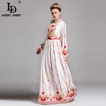 High Quality New 2017 Fashion Runway Maxi Dress Women's elegant Puff Sleeve Floral Print Retro Vintage Long Dress