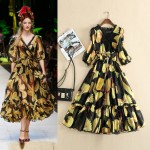 High Quality Newest Runway 2017 Spring Summer Dress Women V Neck Half Sleeve Elegant Print Female Vestidos 