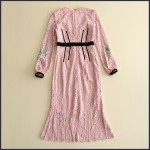 High Quality Pretty Women Lace Mermaid Dress O_neck Full Sleeve Pink Embroidery Sequins Slim Knee Length Bodycon Dress 