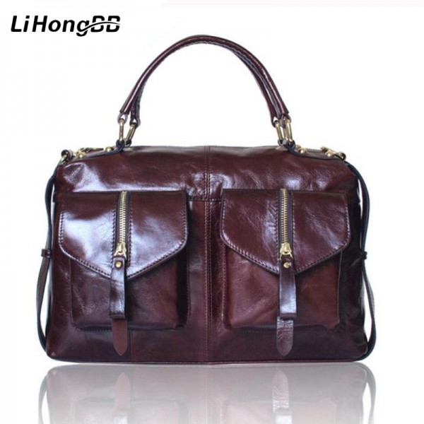 High Quality Women Bag Genuine Leather Handbags for Ladies Vintage Totes Oil Wax Hand Bag Female Shoulder Bag Dress Briefcase