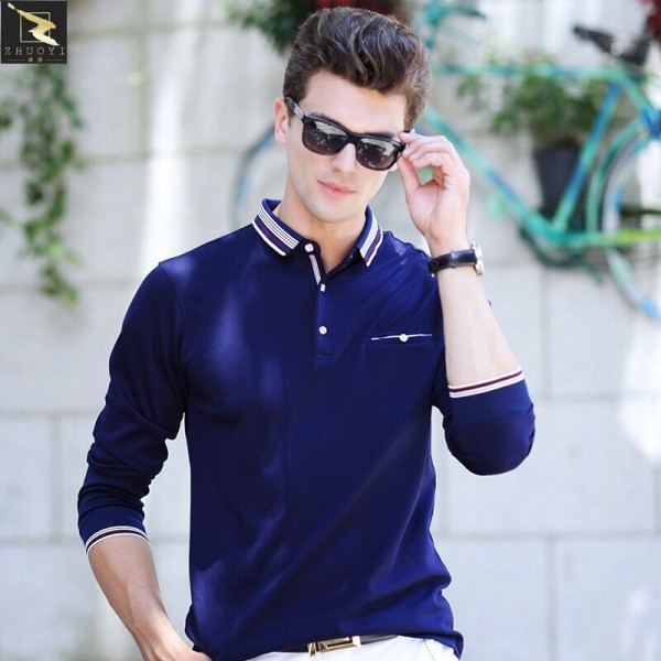 High quality  spring  autumn Men's polo shirt busines casual solid polo shirt brand  men's Long sleeve polo camisa polo shirt