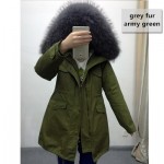 High quality 2015  long genuine natural real fur coat winter jacket women parkas raccoon fur collar hooded padded jacket female