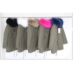 High quality 2015  long genuine natural real fur coat winter jacket women parkas raccoon fur collar hooded padded jacket female