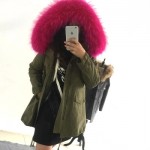 High quality 2015  long genuine natural real fur coat winter jacket women parkas raccoon fur collar hooded padded jacket female