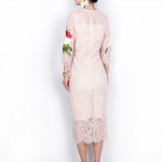 High quality New 2017 spring summer runway brand fashion women sexy lace dress floral rose embroidery elegant mid-calf dresses