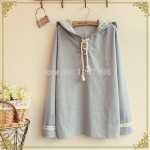 High quality Spring Lolita Cute Grey&Navy Blue Sailor Collar Full sleeve Cute Japan Loose Casual Autumn Mori Girl Short Dress