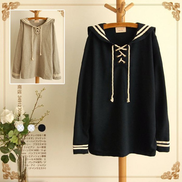 High quality Spring Lolita Cute Grey&Navy Blue Sailor Collar Full sleeve Cute Japan Loose Casual Autumn Mori Girl Short Dress