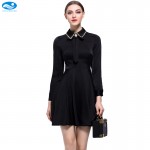 High quality pink office dress 2017 ladies satin dress long sleeve mini t shirt dress high waist summer chiffon dress