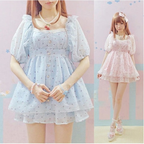 High quality pink one piece dress summer girls soft sister sweet lolita lace dot one-piece dresses dobby fashion cute kawaii OP