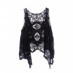 Hippie Froral Patch Design Vest Retro Vintage Crochet Summer Beach Cover Up Asymmetric Open Stitch Kimono