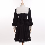 Holy Girls Black Lolita Dress Long Sleeve Cross Embroidery Detachable Lace Collar Costume