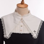 Holy Girls Black Lolita Dress Long Sleeve Cross Embroidery Detachable Lace Collar Costume