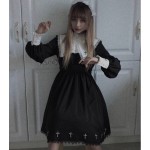 Holy Girls Black Lolita Dress Long Sleeve Cross Embroidery Detachable Lace Collar Costume