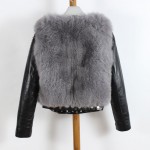 Hot ! Winter Real Fox Fur Coat Long Sleeve Patchwork Genuine Leather Jackets Women's Slim Rivet Gradient Jacket Coats Hot