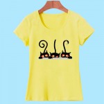 Hot New Fashion Summer Women's Casual Slim Short-Sleeved T-Shirt Camisas with Peek of Three Kittens Print HH026