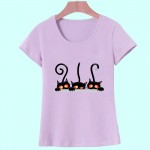 Hot New Fashion Summer Women's Casual Slim Short-Sleeved T-Shirt Camisas with Peek of Three Kittens Print HH026