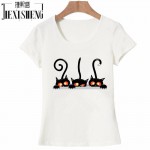 Hot New Fashion Summer Women's Casual Slim Short-Sleeved T-Shirt Camisas with Peek of Three Kittens Print HH026