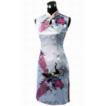 Hot Sale Black Chinese Womens Silk Rayou Mini Halter Cheongsam Qipao Dress Peafowl Size S M L XL XXL Free Shipping J5141