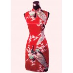 Hot Sale Black Chinese Womens Silk Rayou Mini Halter Cheongsam Qipao Dress Peafowl Size S M L XL XXL Free Shipping J5141