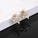 Hot Sale Crystal Double Sided Leaf Earring Fashion Ear Jacket Ear Clips Stud Earrings for Women Bijoux Jewelry Brincos Mujer