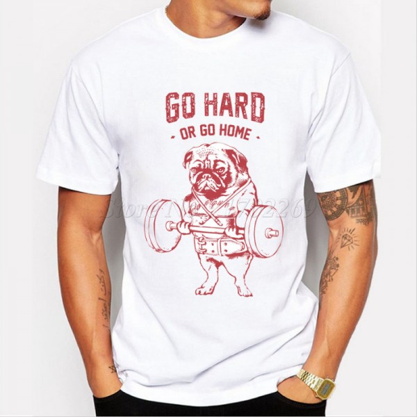 Hot Sale Fashion Pug Squat Exercise Hard Design Mne's Creative Printed T-shirt Short Sleeve Male Funny Tops Hipster Casual Tee