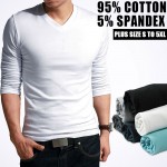 Hot Sale New spring high-elastic cotton t-shirts men's long sleeve v neck tight t shirt free CHINA POST shipping Asia S-XXXXXL