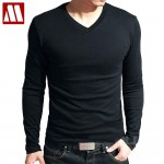 Hot Sale New spring high-elastic cotton t-shirts men's long sleeve v neck tight t shirt free CHINA POST shipping Asia S-XXXXXL