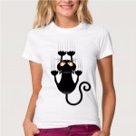 Hot Sale Summer Naughty Black Cat T shirt Women Lovely Cartoon Short Sleeve Comfortable Brand Cotton Tee Shirts Free Shipping