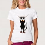 Hot Sale Summer Naughty Black Cat T shirt Women Lovely Cartoon Short Sleeve Comfortable Brand Cotton Tee Shirts Free Shipping