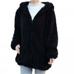 Hot Sale Women Hoodies Zipper Girl  Winter Loose Fluffy Bear Ear Hoodie Hooded Jacket Warm Outerwear Coat cute sweatshirt H1301