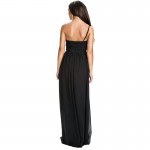 Hot Selling Women One-shoulder Floor Length Sexy Front Slit Black Chiffon Long Maxi Dresses Plus Size Vestido