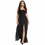 Hot Selling Women One-shoulder Floor Length Sexy Front Slit Black Chiffon Long Maxi Dresses Plus Size Vestido