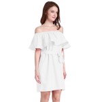 Hot sale Fashion women Summer strapless Sexy Slash Ruffled  Strapless Backless the beach style big size Solid color dress