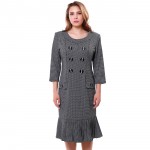 Hot sale Women's dresses Autumn Casual Work dress Small Plaid Vintage Pleated Flounced hem Mid-Calf derss Plus size XL-6XL 99652