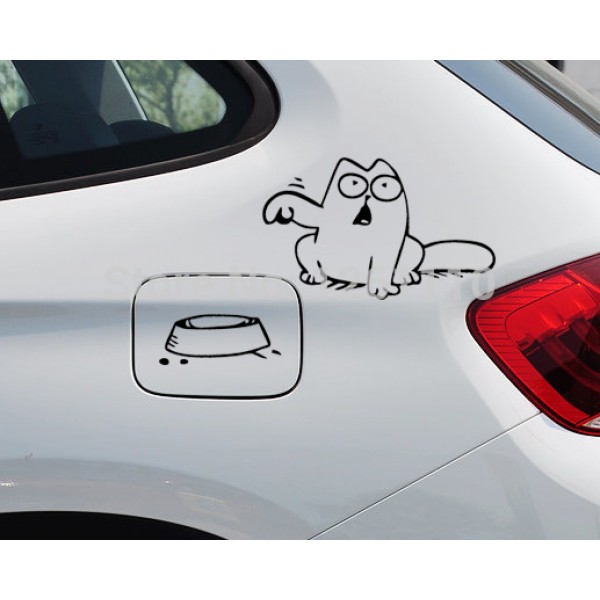 Hungry Simon's Cat Bowl JDM Decal Funny Gas Fuel Tank Cap Cover Vinyl Sticker For Car Truck SUV Window Bumper Wall Glass Laptop