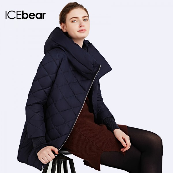 ICEbear 2016 Inclined Zipper Coats Women's Windproof Jacket High Quality Parka Woven Warm  Coat Anorak 16G6178