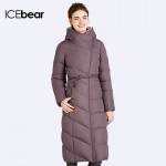 ICEbear 2016 Long Soft Gentle Wool Hooded Solid Winter Jacket Coat For Women Belt Women's Brand Parka 16G661D