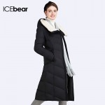 ICEbear 2016 Long Soft Gentle Wool Hooded Solid Winter Jacket Coat For Women Belt Women's Brand Parka 16G661D