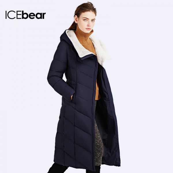 ICEbear 2016 Long Soft Gentle Wool Hooded Solid Winter Jacket Coat For Women Belt Women's Brand Parka 16G661D